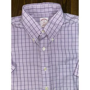 Brooks Brothers 346 Button Up Dress Shirt Plaid Short Sleeve Mens Size Medium